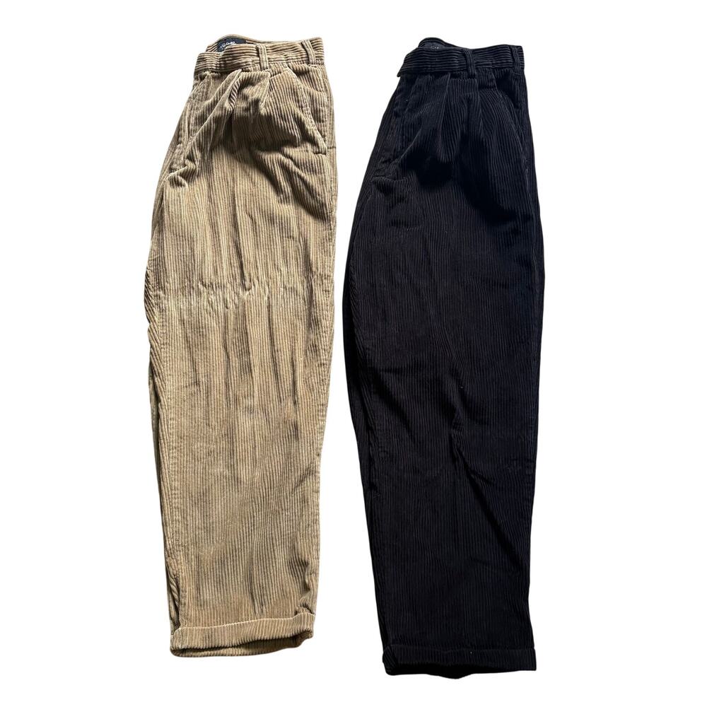 LOT OF 2 - Eddie Bauer Corduroy Pleated Pants Men’s Size 38x30 Black Tan Brown
